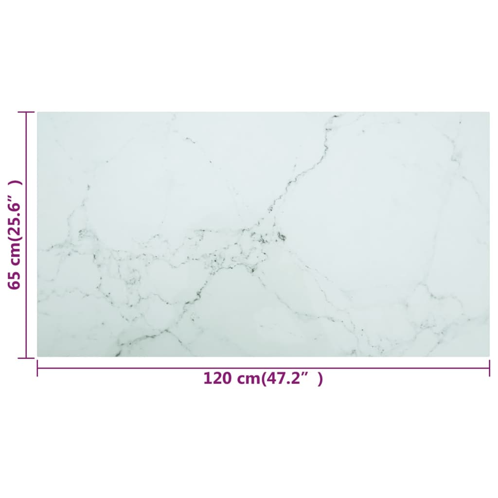 vidaXL Plateau de table en verre trempé blanc 120x65 cm 8 mm effet marbre