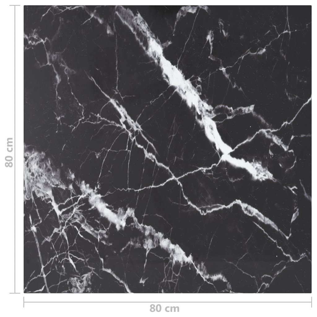 vidaXL Plateau de table noir 80x80 cm en verre trempé 6 mm aspect marbre
