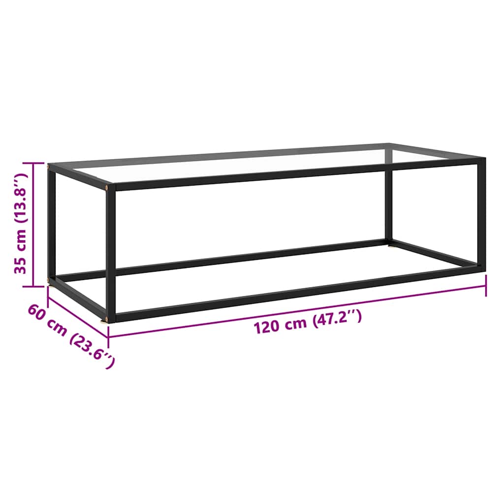 Couchtisch Schwarz mit Hartglas 120x60x35 cm