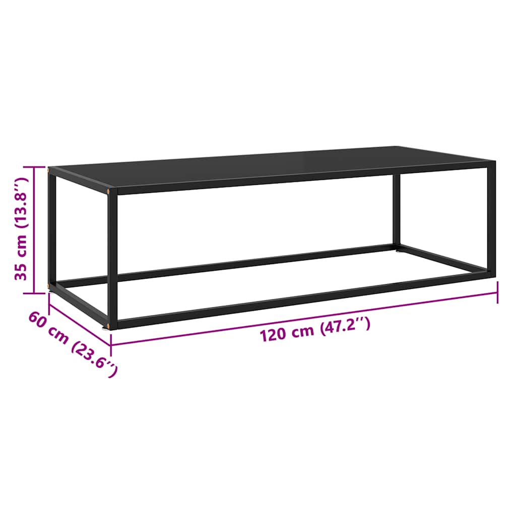 Couchtisch Schwarz mit Schwarzem Glas 120x50x35 cm