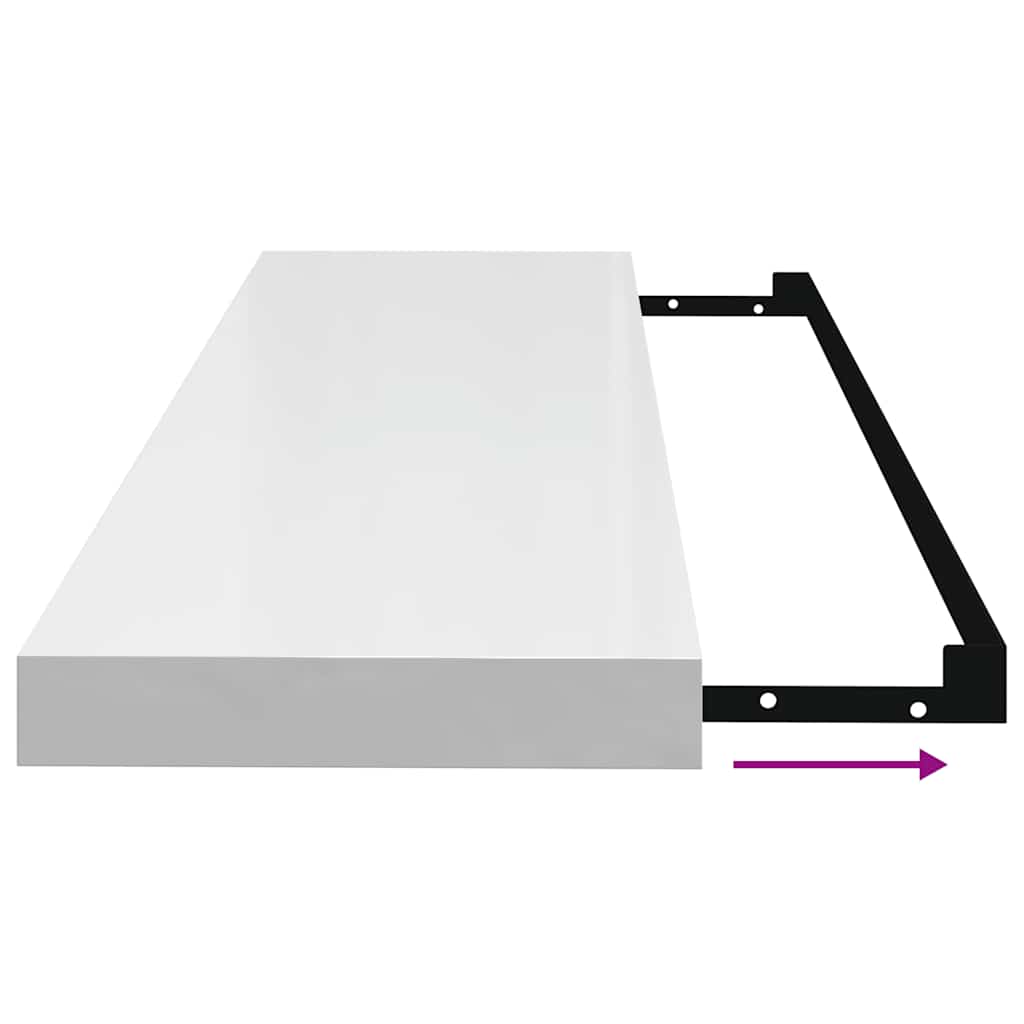 Schweberegale 2 Stk. Hochglanz-Weiß 90x23,5x3,8 cm MDF