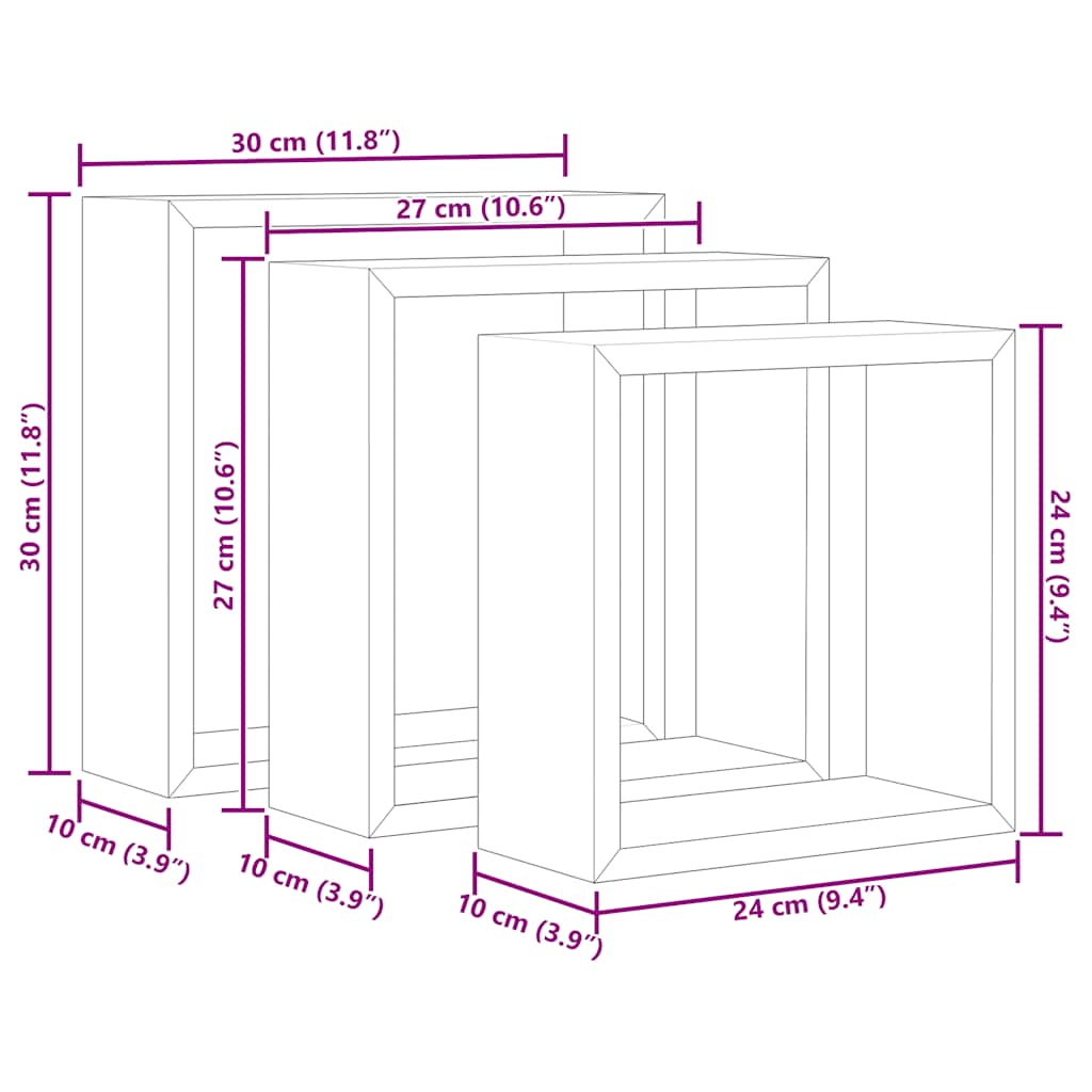Würfelregale 3 Stk. Grau MDF