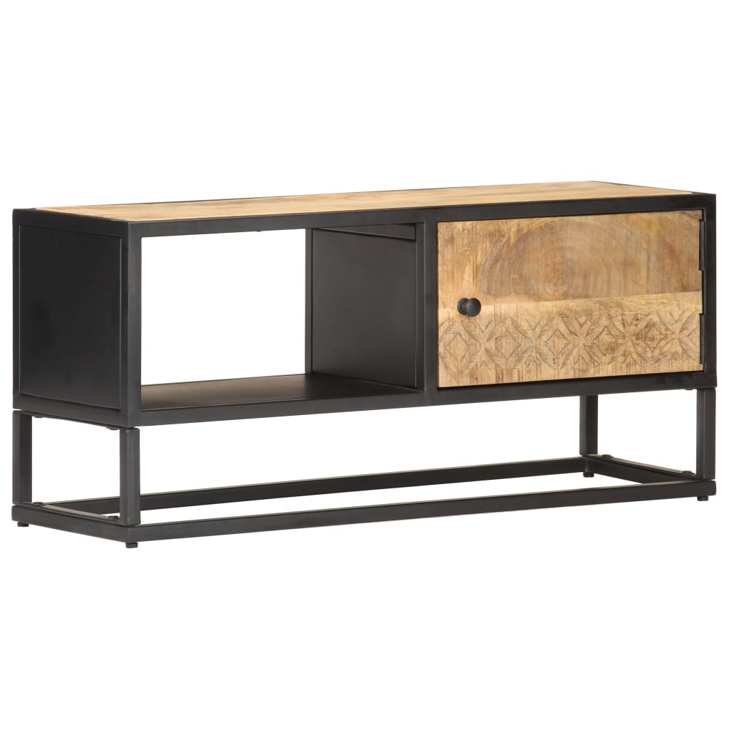 vidaXL Meuble TV avec porte sculptée 90x30x40 cm Bois de manguier brut