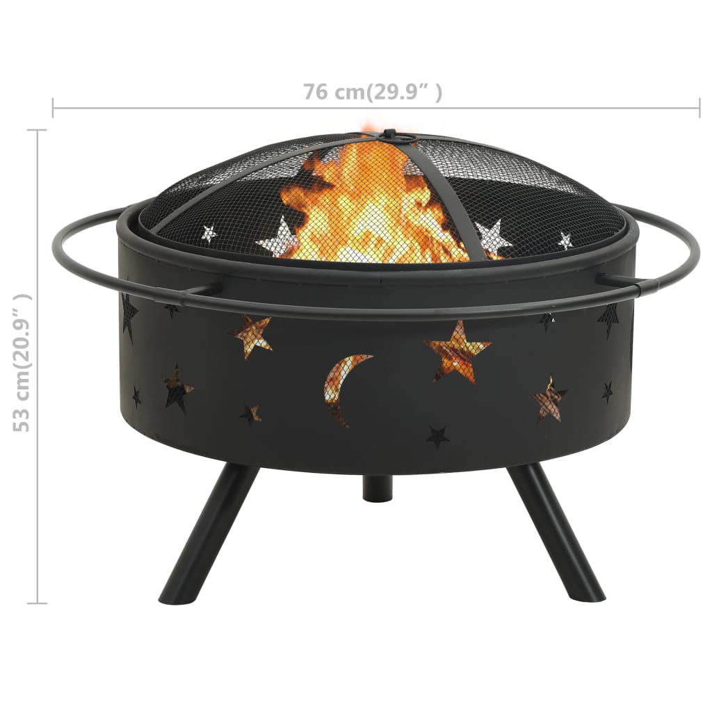 vidaXL Feuerstelle mit Schürhaken 76 cm XXL Stahl