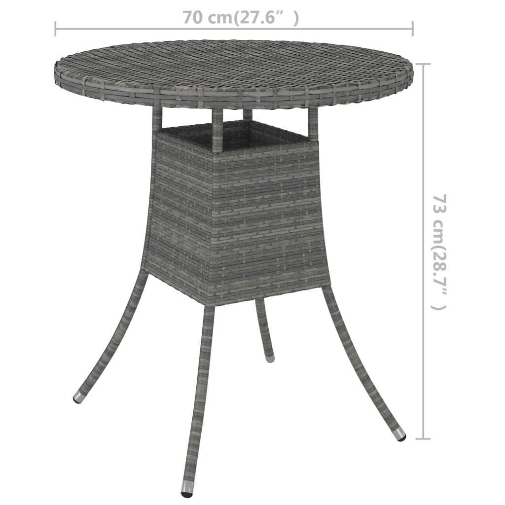 vidaXL Gartentisch Grau 70x70x73 cm Poly Rattan