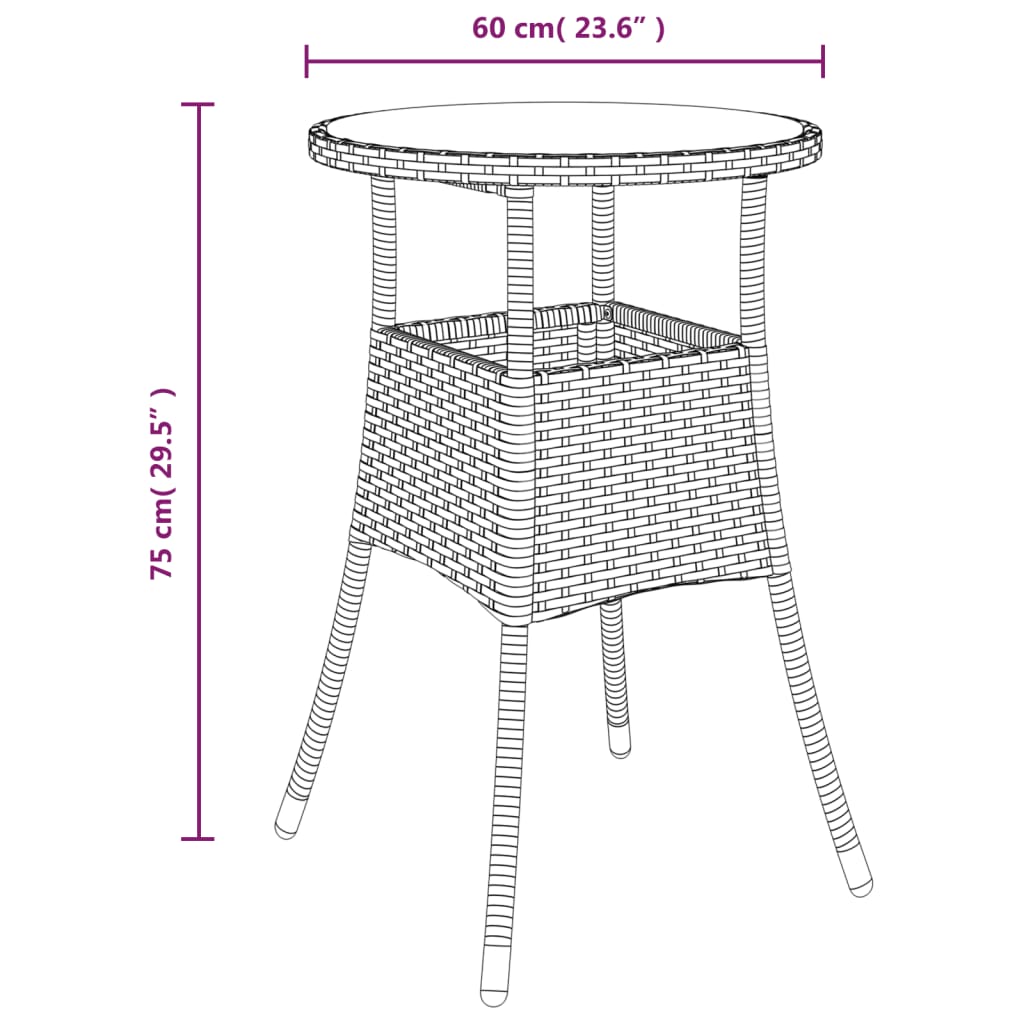 vidaXL Gartentisch Ø60x75 cm Hartglas und Poly Rattan Braun