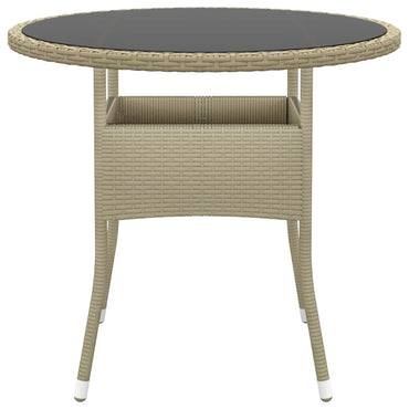 vidaXL Gartentisch Ø80x75 cm Hartglas und Poly Rattan Beige