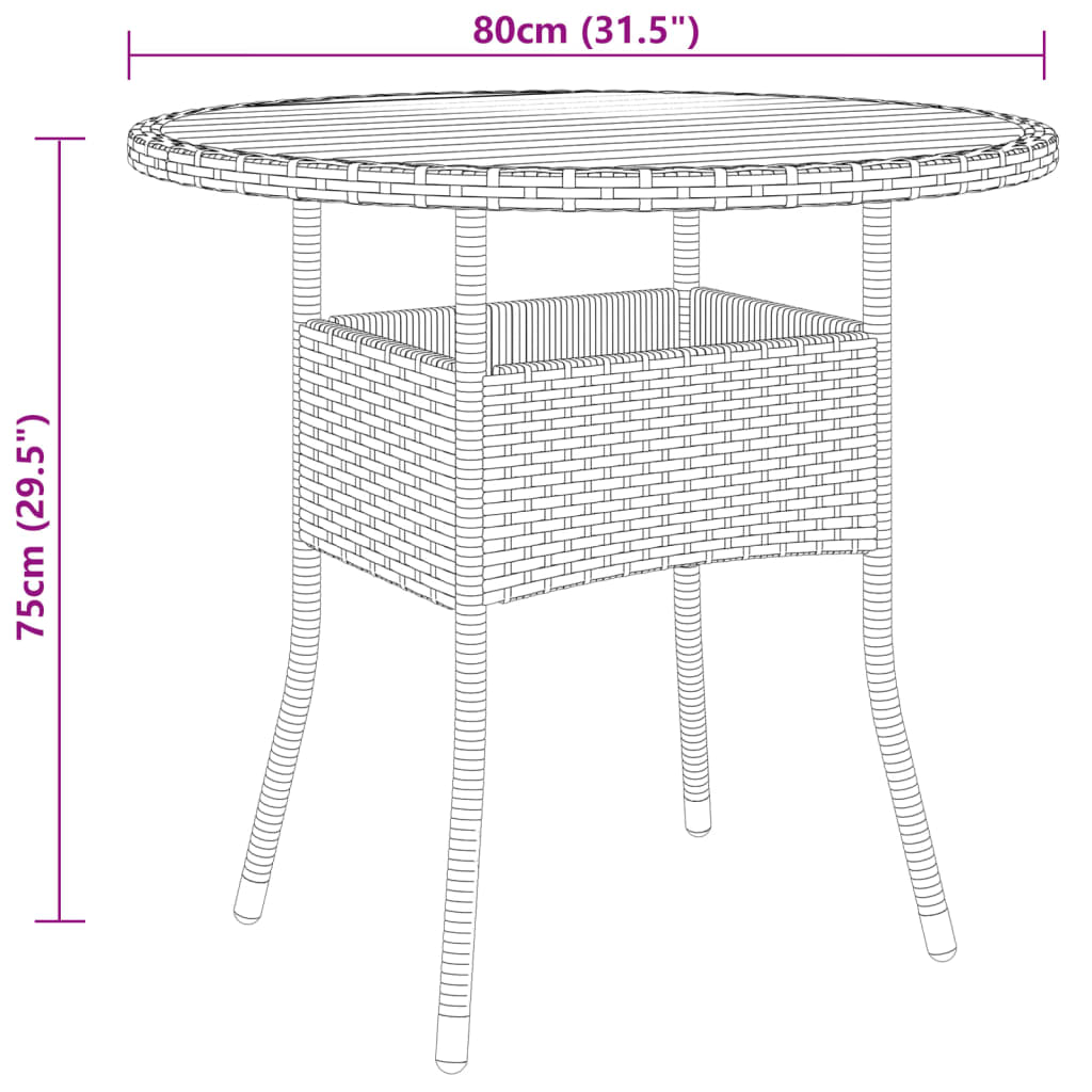 vidaXL Table de jardin Ø80x75 cm Bois d'acacia et résine tressée Gris