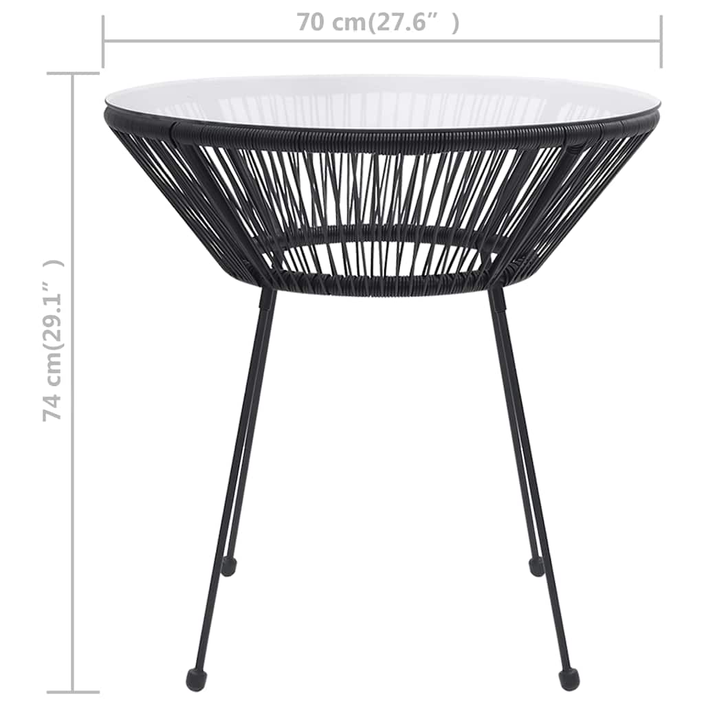 vidaXL Garten-Esstisch Schwarz Ø70x74 cm Rattan und Glas