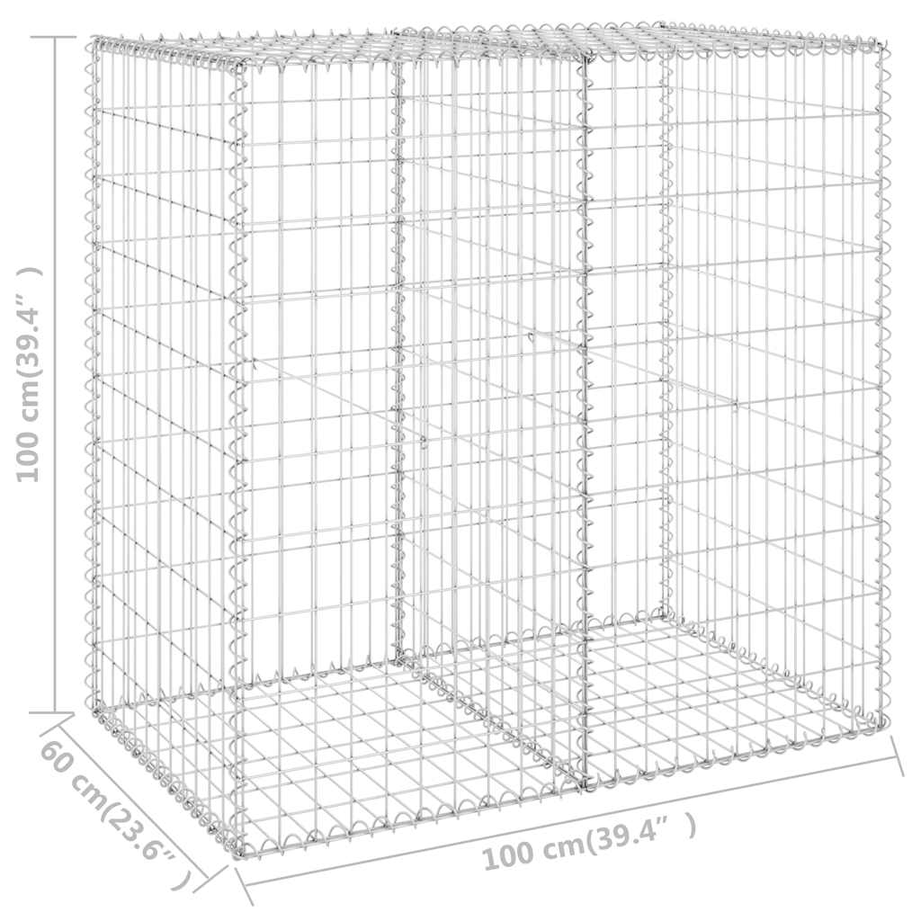vidaXL Gabionenwand mit Abdeckung Verzinkter Stahl 100x60x100 cm