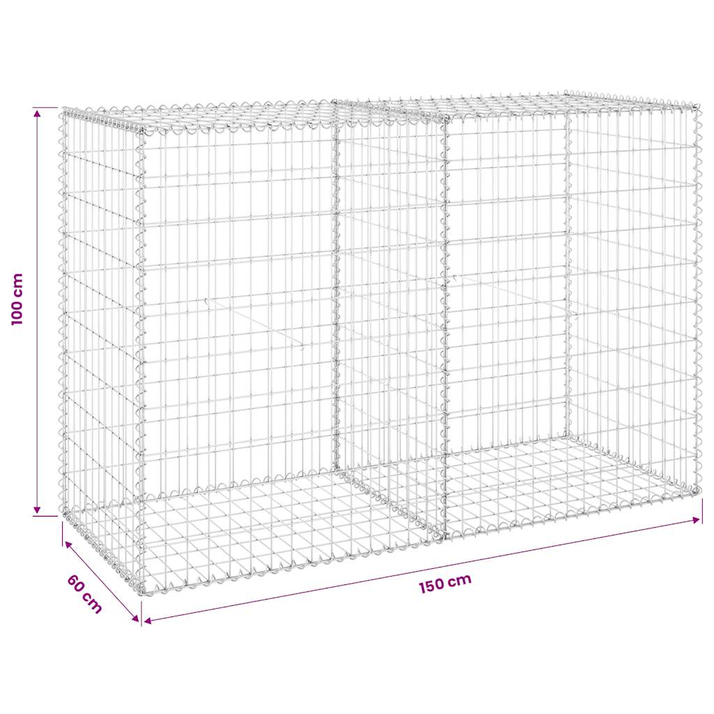 vidaXL Gabionenwand mit Abdeckung Verzinkter Stahl 150x60x100 cm
