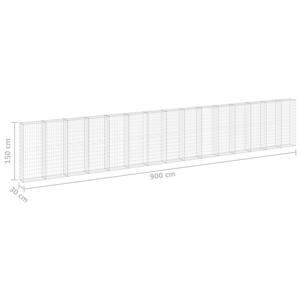 vidaXL Gabionenwand mit Abdeckung Verzinkter Stahl 900x30x150 cm