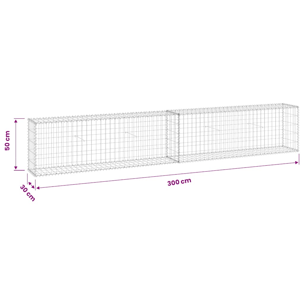 vidaXL Gabionenwand mit Abdeckung Verzinkter Stahl 300x30x50 cm