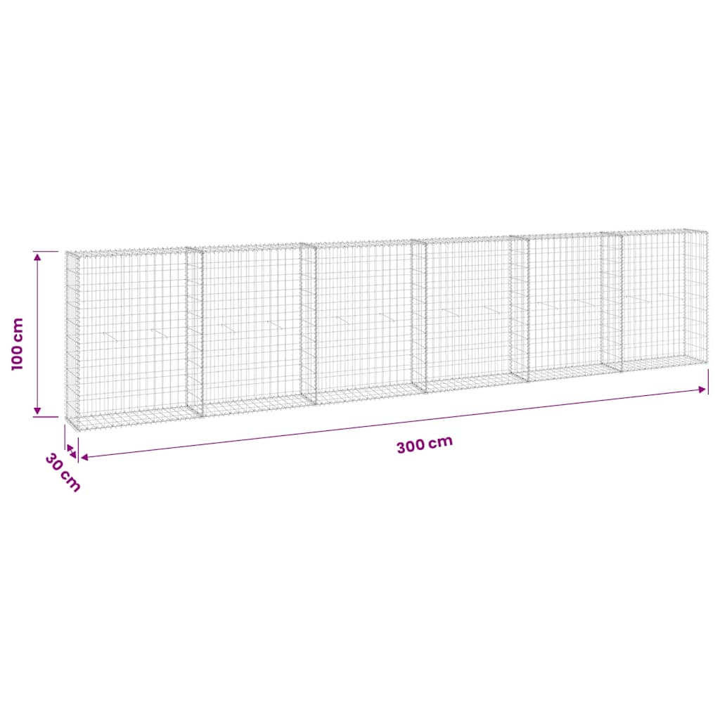 vidaXL Gabionenwand mit Abdeckung Verzinkter Stahl 300x30x100 cm