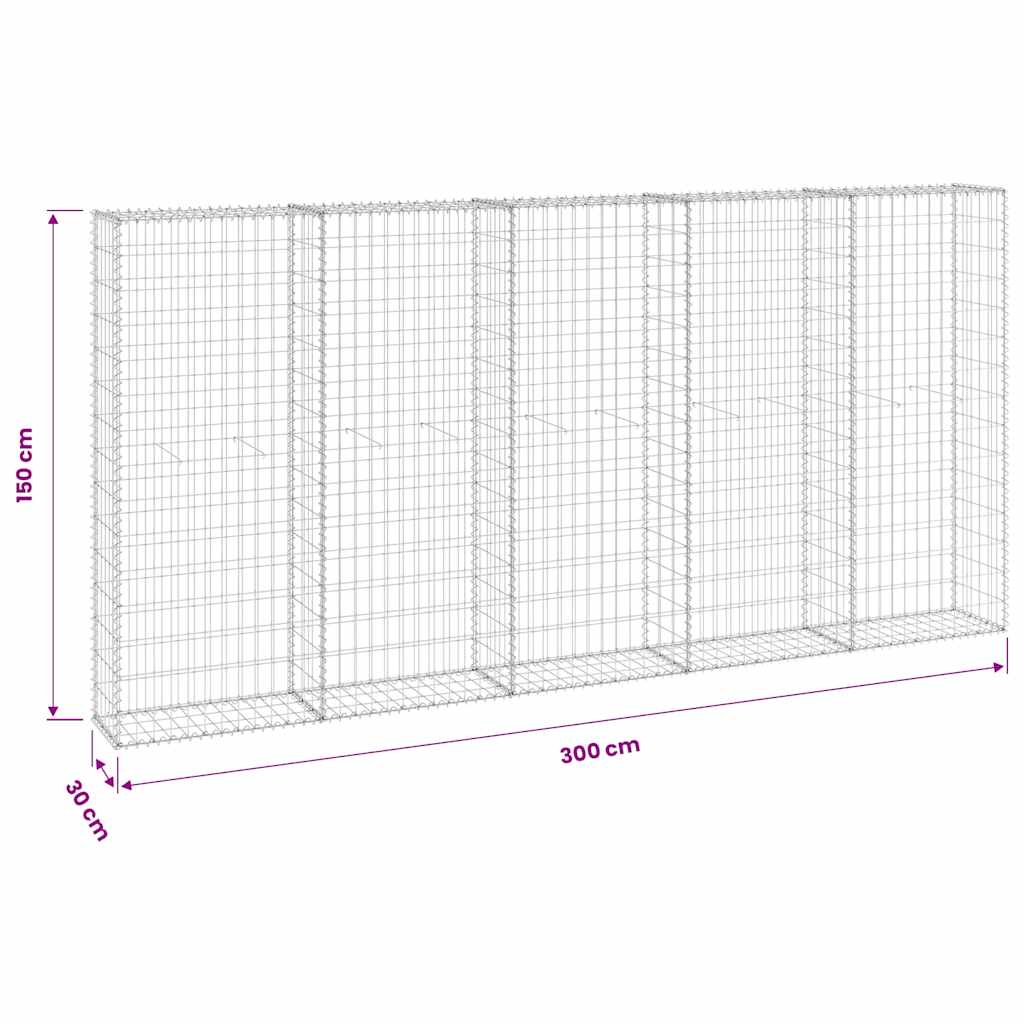 vidaXL Gabionenwand mit Abdeckung Verzinkter Stahl 300x30x150 cm