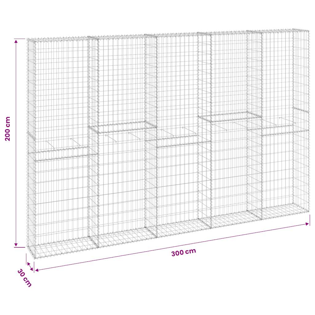 vidaXL Gabionenwand mit Abdeckung Verzinkter Stahl 300x30x200 cm
