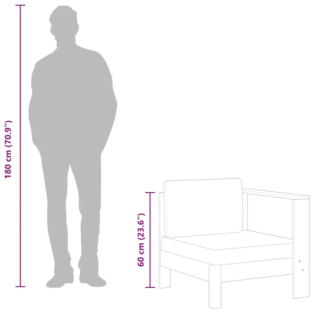 Mittelsofa mit 1 Armlehne Cremeweiß Massivholz Akazie