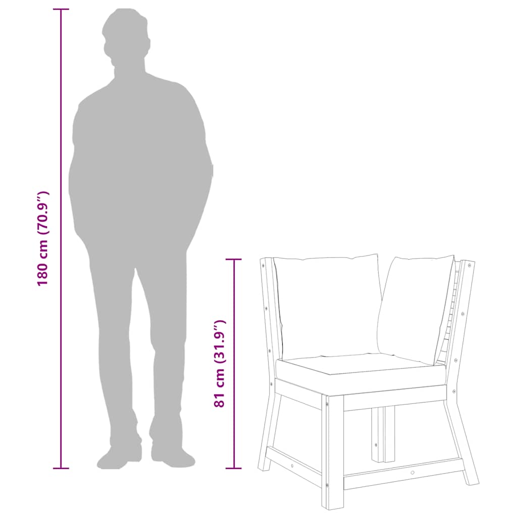 Modular-Ecksofa mit Cremeweißen Kissen Akazie Massivholz