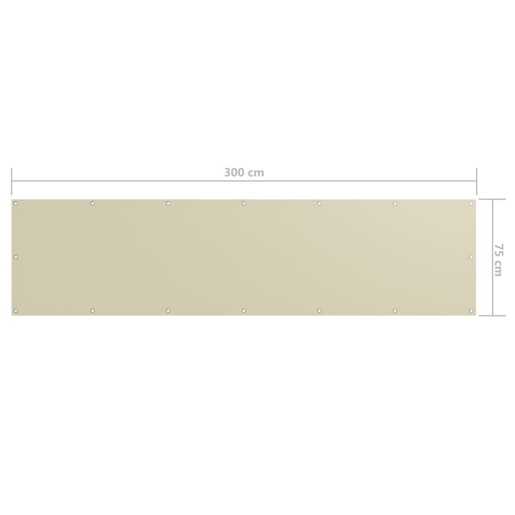vidaXL Brise-vue de balcon Crème 75x300 cm Tissu Oxford