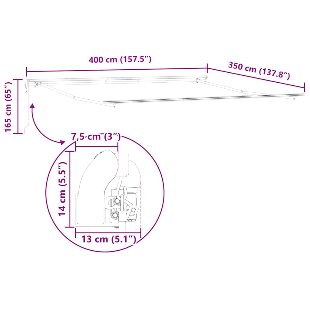 Markisenrahmen Weiß 400 x 350 cm Aluminium