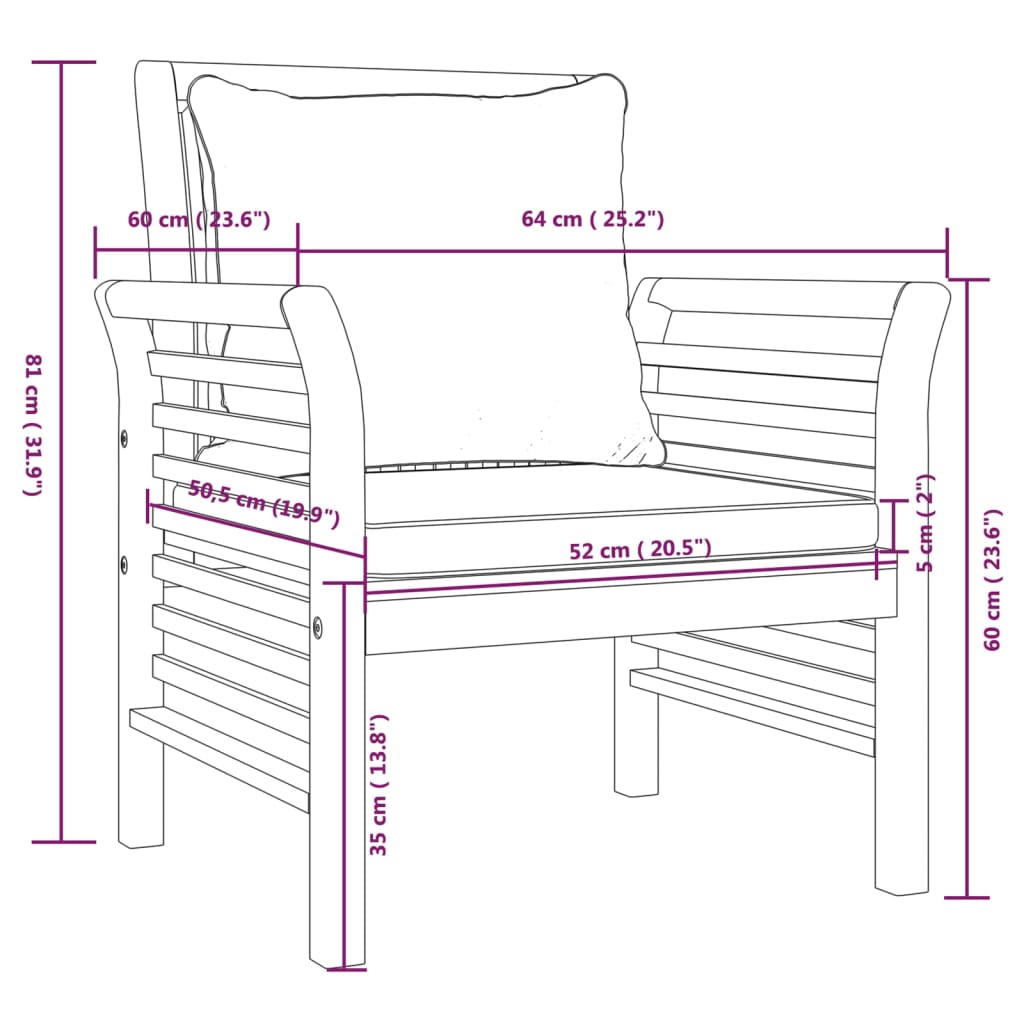 vidaXL Fauteuils de jardin avec coussins gris foncé 2 pcs. Bois d'acacia massif