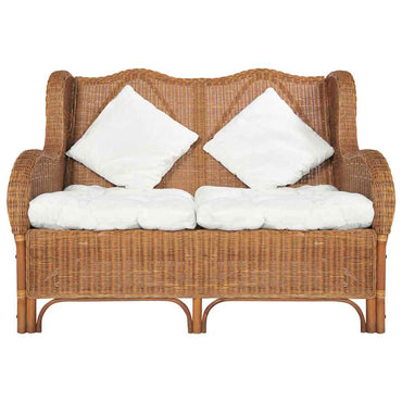 vidaXL 2-Sitzer-Sofa Hellbraun Natürliches Rattan und Leinen