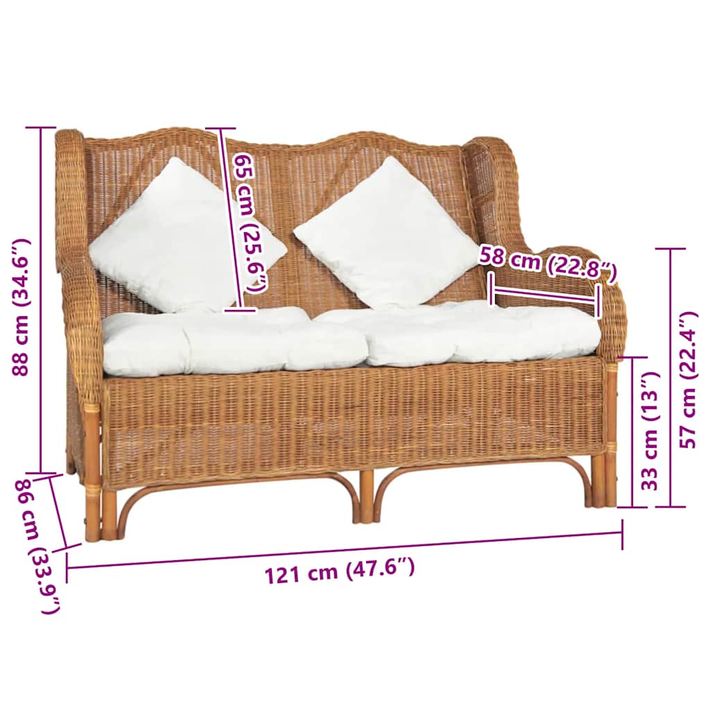 vidaXL 2-Sitzer-Sofa Hellbraun Natürliches Rattan und Leinen