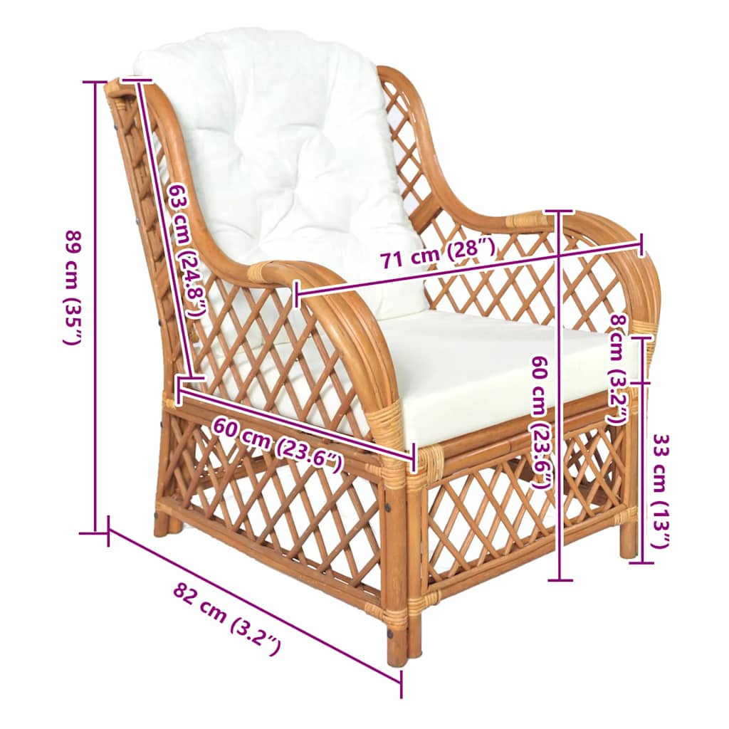 vidaXL Sessel mit Kissen Hellbraun Rattan und Leinen