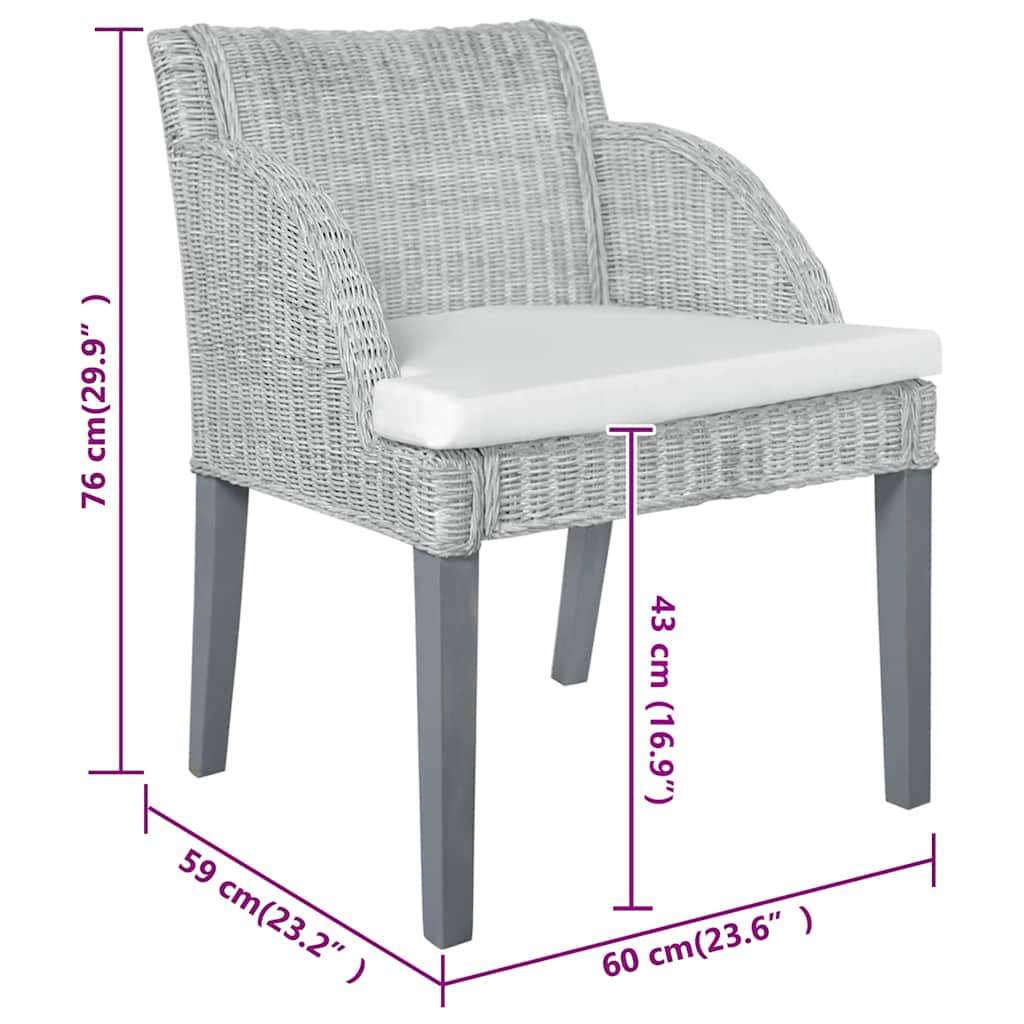 Esszimmerstühle mit Kissen 2 Stk. Grau Natur Rattan
