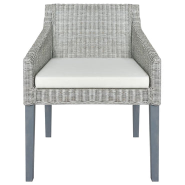 vidaXL Chaise de salle à manger avec coussin gris et rotin naturel