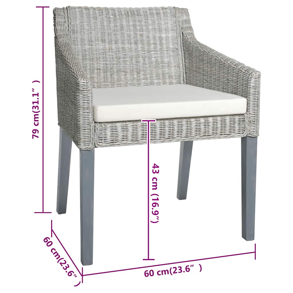 vidaXL Chaises de salle à manger avec coussins 2 pcs Gris rotin naturel