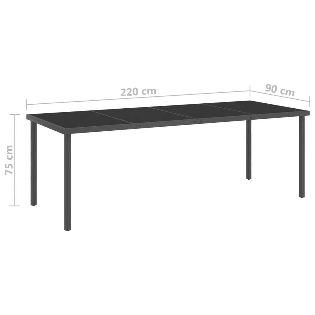 vidaXL Garten-Esstisch Anthrazit 220x90x75 cm Stahl und Glas