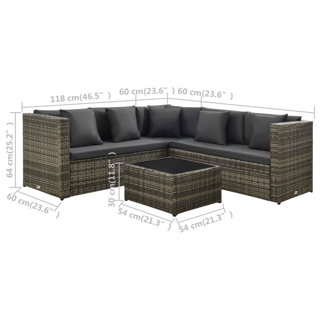 vidaXL Ensemble de jardin de 4 pièces avec coussins résine tressée gris