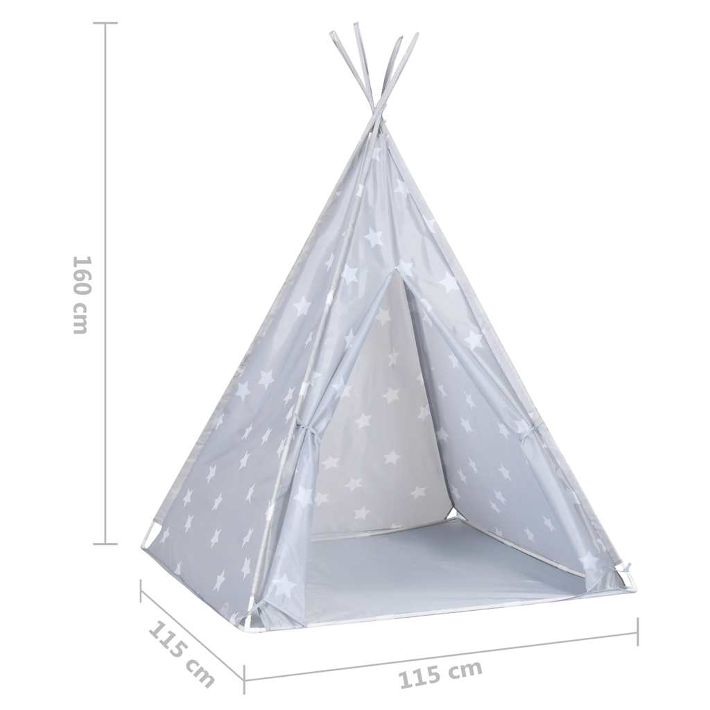 Kinder Tipi-Zelt mit Tasche Polyester Grau 115x115x160 cm