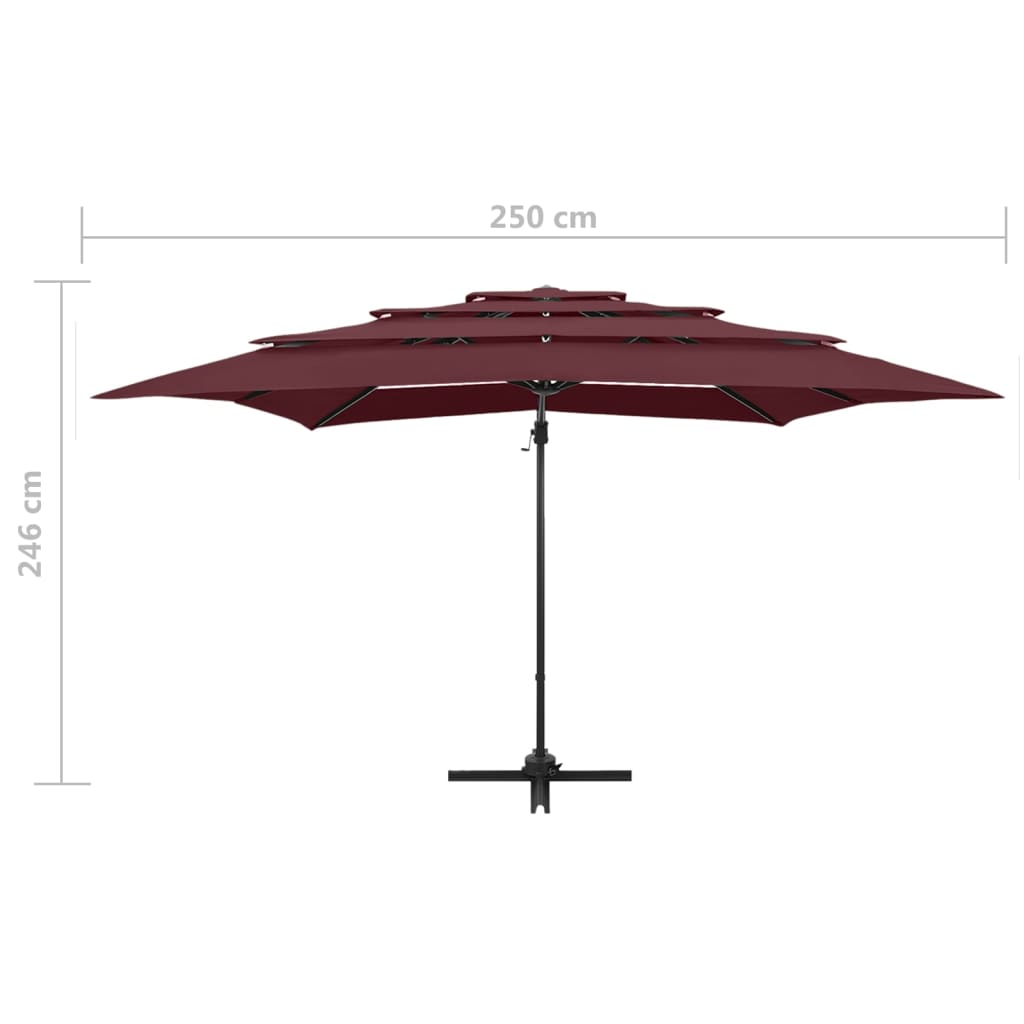 Parasol vidaXL avec mât en aluminium 4 couches bordeaux 250x250 cm
