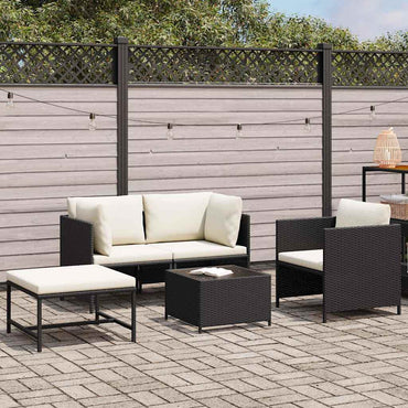 vidaXL 4-tlg. Garten-Sofagarnitur mit Auflagen Schwarz Poly Rattan