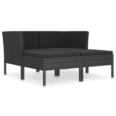 vidaXL Salon de jardin 4 pcs avec coussins résine tressée noir