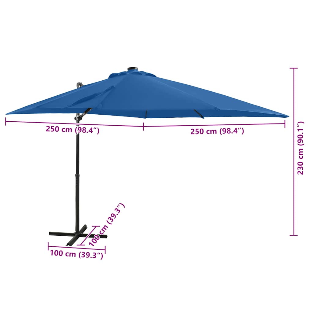 Ampelschirm mit LED-Beleuchtung 250 cm Azurblau