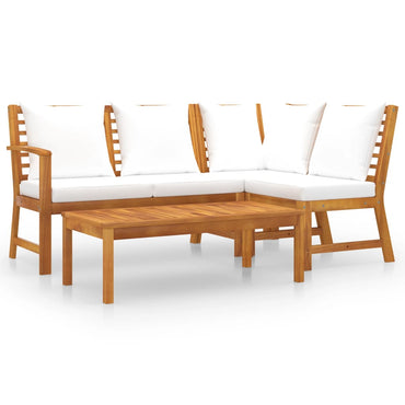 vidaXL Salon de jardin 4 pièces avec coussins Crème Bois d'acacia massif