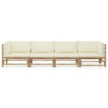 vidaXL 4-tlg. Garten-Lounge-Set mit Cremeweißen Kissen Bambus