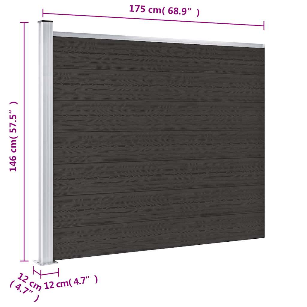 vidaXL Panneau de clôture en WPC 175x146 cm Noir