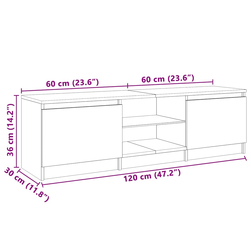 Meuble TV vidaXL avec lumières LED gris béton 120x30x36 cm