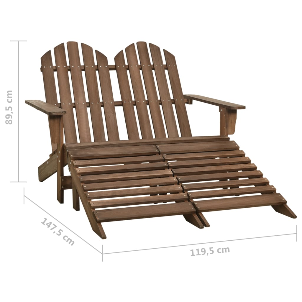vidaXL Banc de jardin Adirondack 2 places avec repose-pieds Bois de sapin Marron