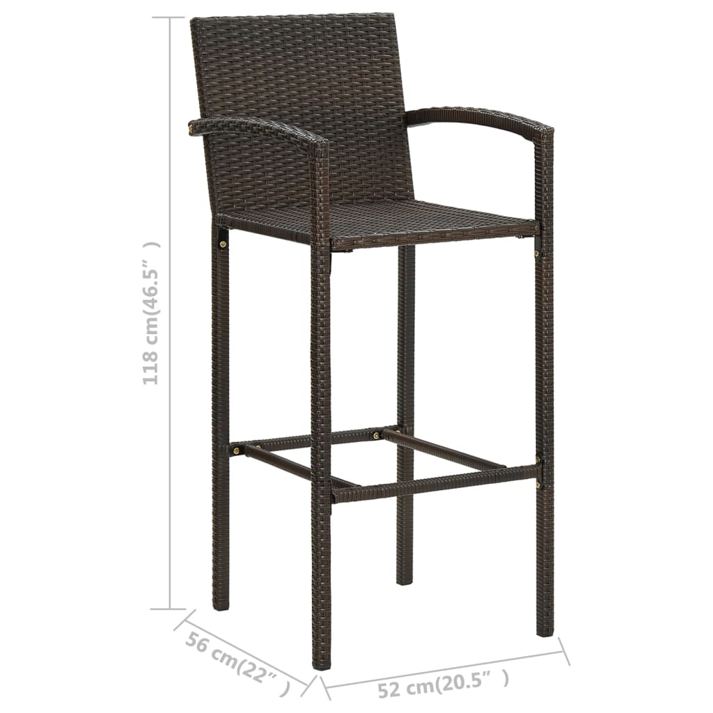3-tlg. Garten-Bar-Set mit Armlehnen Poly Rattan Braun