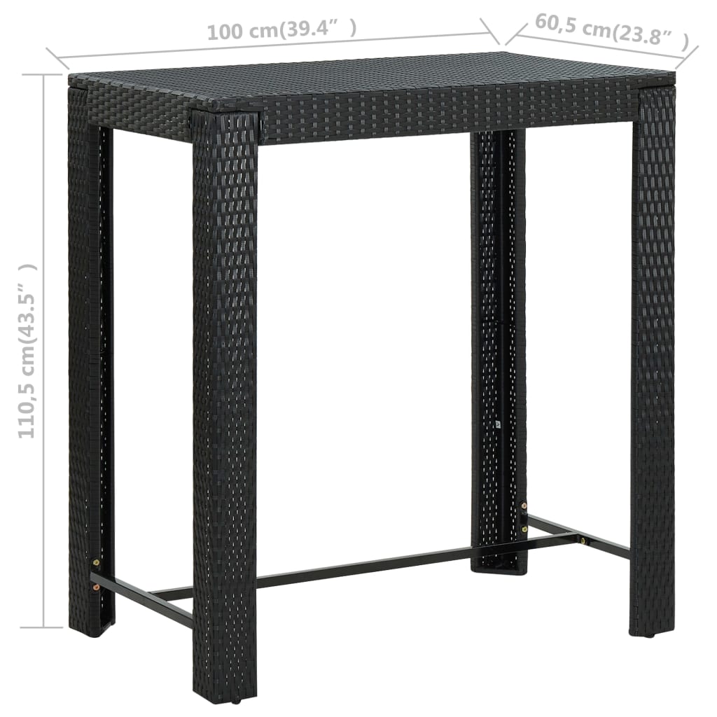 vidaXL 5-tlg. Garten-Bar-Set mit Armlehnen Poly Rattan Schwarz