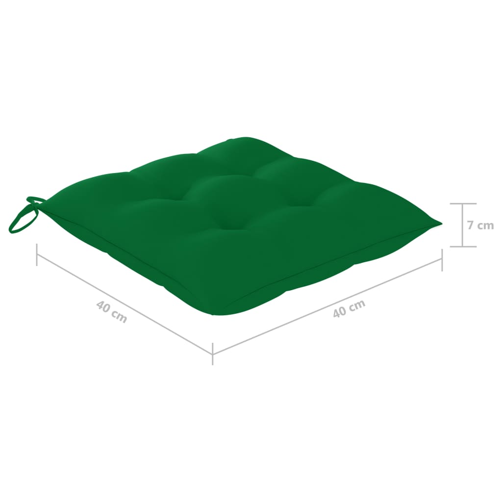 vidaXL Gartenstühle 2 Stk. mit Grünen Kissen Massivholz Teak