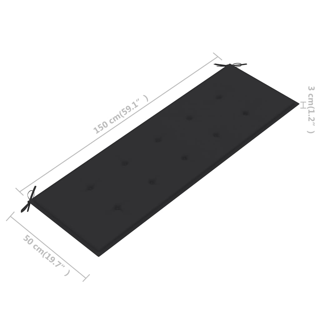 vidaXL Gartenbank mit Anthrazit Auflage 150 cm Massivholz Teak