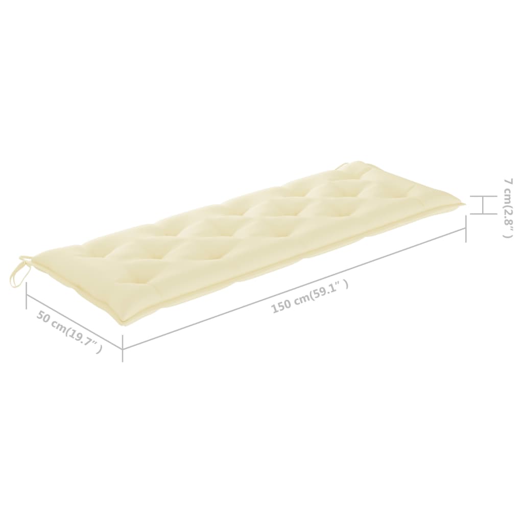 vidaXL Gartenbank mit Cremeweißer Auflage 150 cm Massivholz Teak
