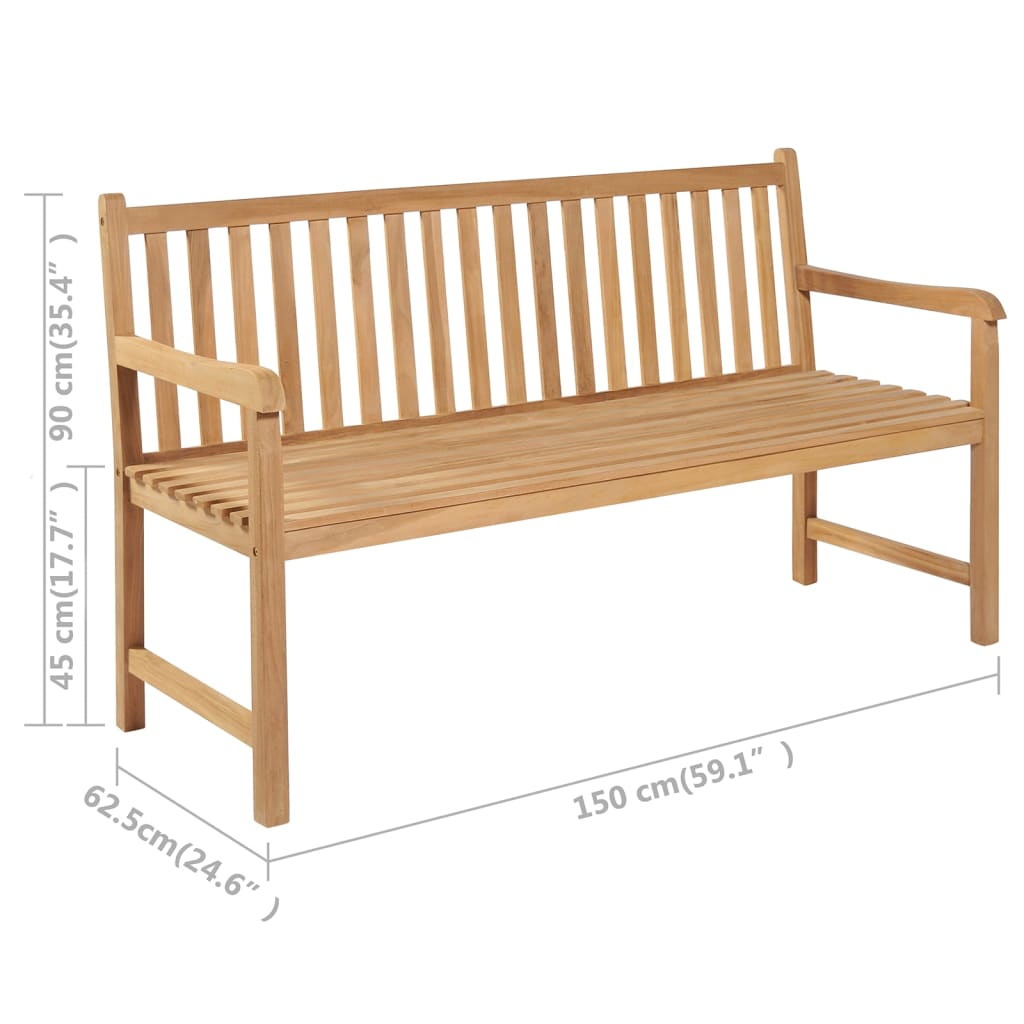 vidaXL Gartenbank mit Hellgrüner Auflage 150 cm Massivholz Teak