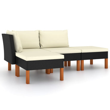 vidaXL Salon de jardin 4 pcs avec coussins résine tressée noir